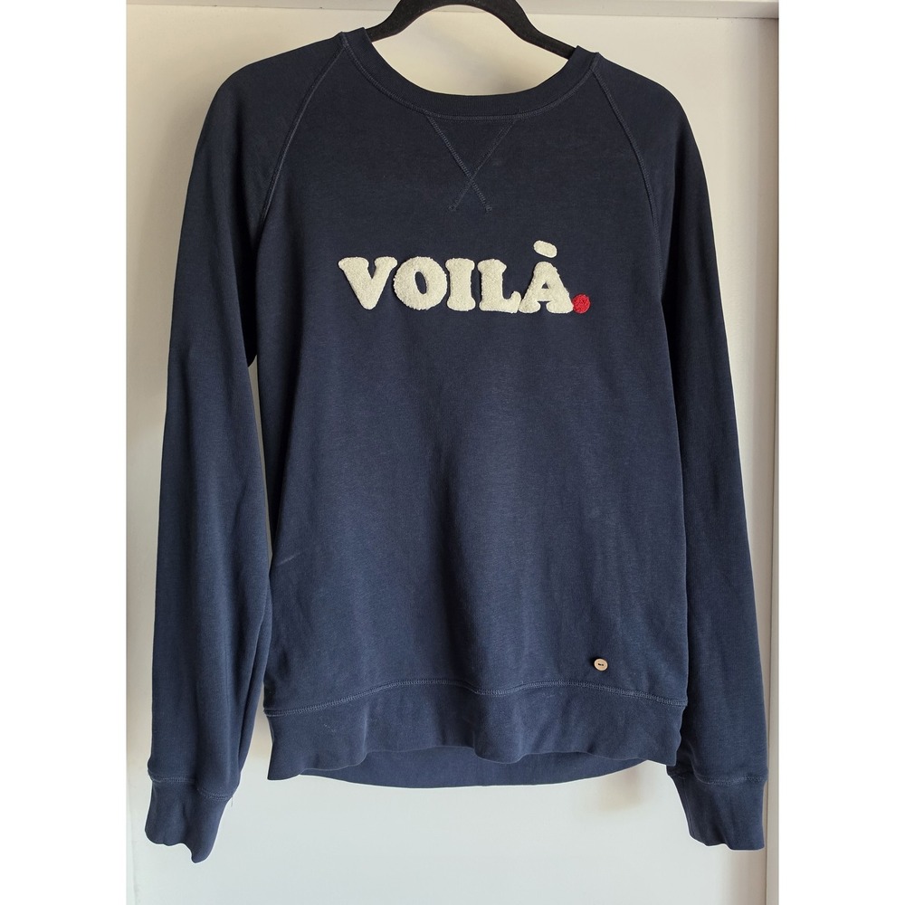 Faguo Women Voila Sweatshirt S Navy Blue Solid Crew Neck Cotton Pullover Top